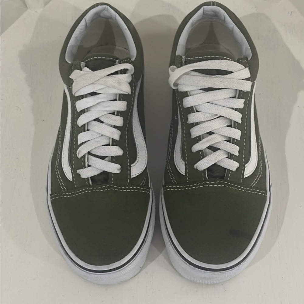 Vans Men's Olive Green and White Sneakers